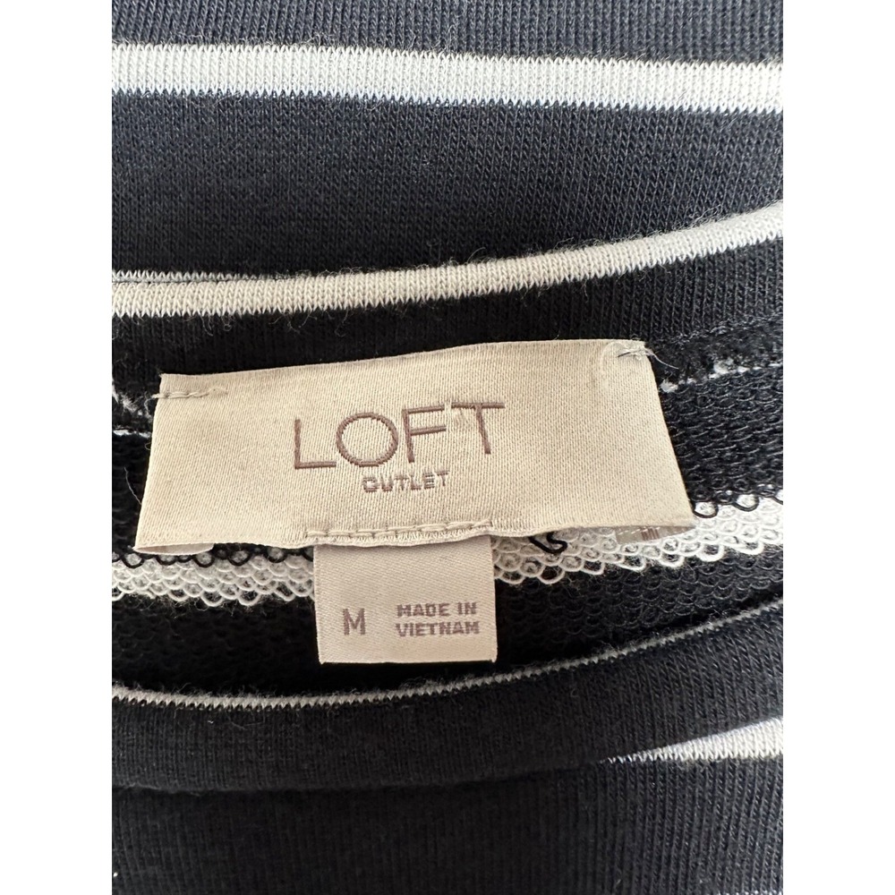 LOFT Black White Stripe Short Sleeve T Shirt‎ Dress Size M Preppy Old Money - Picture 4 of 7
